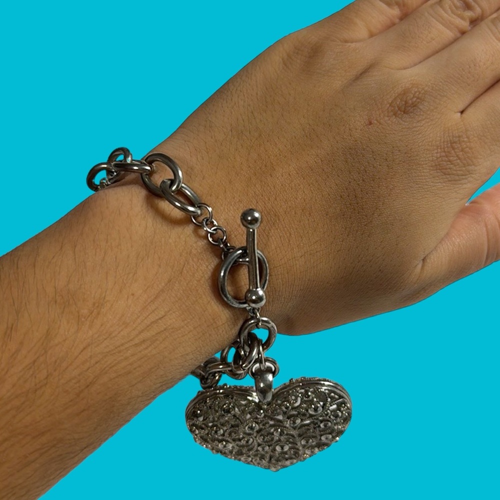 Large‎ Silver Heart Chain Bracelet